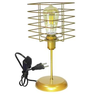 Imagem de Luminária de Mesa Abajur Clássico Aramado Boxy Dourado P/LED - Jota Il
