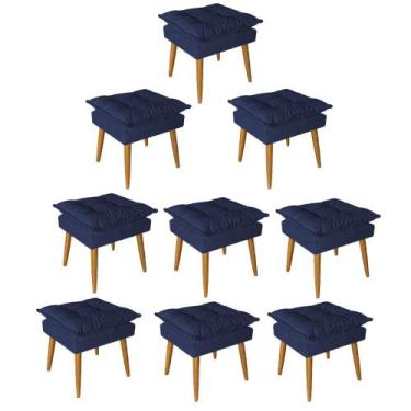 Imagem de Kit 09 Puff Puf Banqueta Opala Para Quarto Sala Recepção Suede Azul Ma