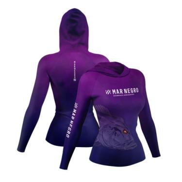 Imagem de Camiseta Feminina Capuz Mar Negro Sublimada Camisa Pesca Peixe Dry Fit