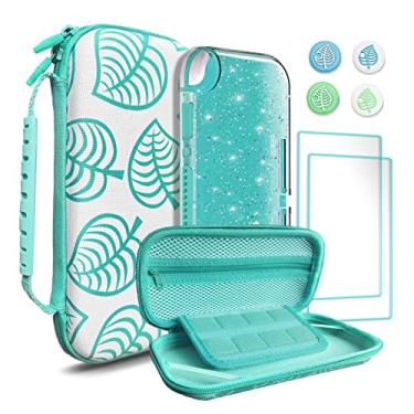 Imagem de TIKOdirect Carrying Case for Switch lite, Shockproof Portable Travel Bag with Glitter Galaxy cover, Screen Protectors and Cute Leaf Thumb Grips Caps, Animal Crossing Green