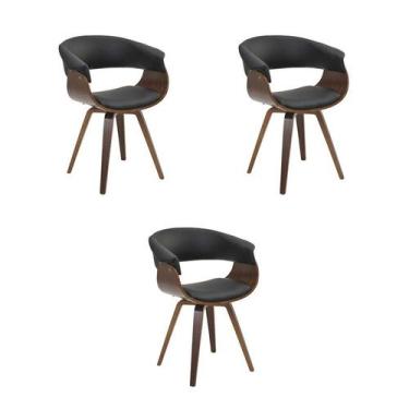 Imagem de Kit 3 Cadeiras Jantar Betina Preta PU Base Giratória - Rivatti