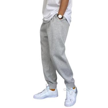 Imagem de Calça moletom de verão sem felpas masculina cor cinza claro barra com 