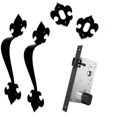 Imagem de Fechadura Rolete, Porta de Entrada + Par de Puxador Rústico - Stam