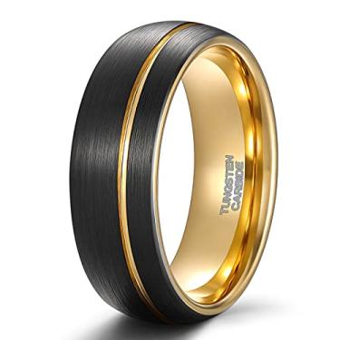 Imagem de TRUMIUM Aliança de casamento masculina preta de carboneto de tungstênio de 8 mm, bordas chanfradas, ajuste confortável, tamanho 7-14, Tungstênio, Sem pedra preciosa