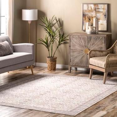 Imagem de nuLOOM Gemma Tapete floral de transição lavável à máquina, 1,22 x 1,82 m, bege