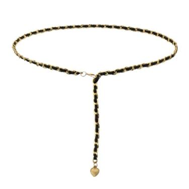 Imagem de Feelorna Cinto de corrente feminino, cinto de couro ajustável, moda feminina, cinto de corrente de metal em camadas para calças sociais jeans, One Size