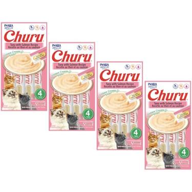 Imagem de Kit 04 Churu Petisco Para Gatos Vários Sabores Escolher Inaba - 16 Tubetes (Kit 4 unid. (16 Tubetes), Atum e Salmão)