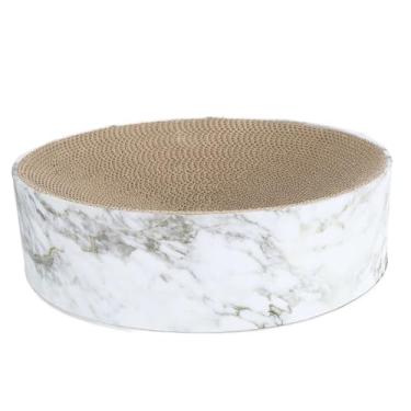 Imagem de Arranhador para Gatos, Papel Ondulado, Proteção para Móveis, Redondo, Almofada para Arranhar, Gato Grande, Marmoreio (S 35,43 pol. de diâmetro)