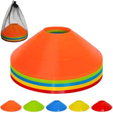 Imagem de VOGRYE Cones de disco, pacote 25/50/100, com bolsa de transporte, 5 cores, para treinamento esportivo, futebol, basquete, treinamento, equipamento de treino (pacote com 25 - 5 cores)
