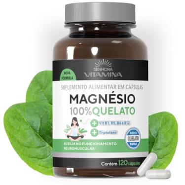 Imagem de Magnésio Quelato Puro Alta Concentração 350mg com Vitaminas B5 e B6 e Selo de Qualidade (120 cápsulas)