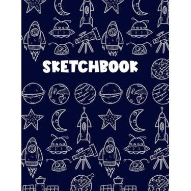 Imagem de Sketchbook: A Space Themed Notebook For Sketching, Drawing and Doodling (Size: 8.5 x 11 inches | 100 Bordered Blank Pages)