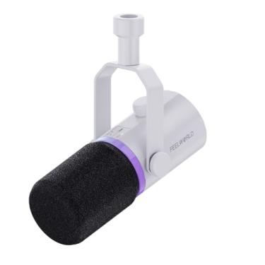 Imagem de FEELWORLD Microfone PM1 XLR USB dinâmico para gravação de podcast, PC, computador, jogos, transmissão ao vivo, locução vocal, microfone de metal de estúdio com luz RGB, botão mudo, conector para fones