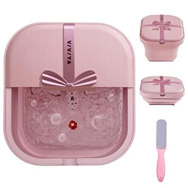 Imagem de VIVIYA Spa de banho dobrável para pés com rolos de calor e massagem, banheira de imersão dobrável com jatos de bolhas e luz LED, massageador de pedicure para spa para pés com esfregão de pés para uso