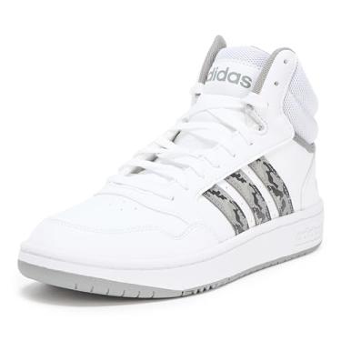 Imagem de adidas Tênis masculino Hoops 3.0 Mid Top, Branco/Cinza/Cinza Sólido, 6.5