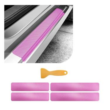 Imagem de Dickno Protetor de Soleira de Porta de Carro 4 Peças, Proteção de Borda de Entrada de Porta Automática de Fibra de Carbono 3D, Tiras de Cobertura de Soleira Anti-Riscos, Adesivo de (, 3D Rosa)