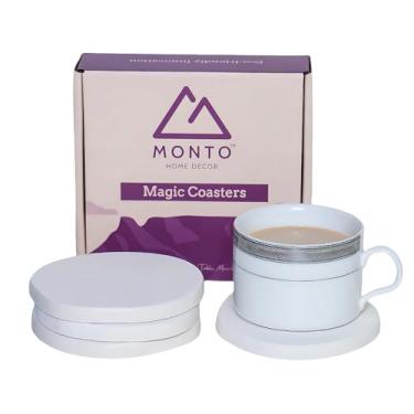 Imagem de MONTO's Magic Coasters - Conjunto de 4 porta-copos de pedra de terra de diatomáceas para secagem instantânea, sustentável e elegante (ardósia branca)