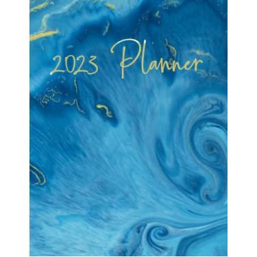 Imagem de 2023 Planner Blue and Gold Watercolor Marble: Large Spaced, Monday to Sunday Yearly, Monthly, Weekly, Daily Planner With Habit Trackers, Mood Trackers, Gratitude, To-Dos, and Goals