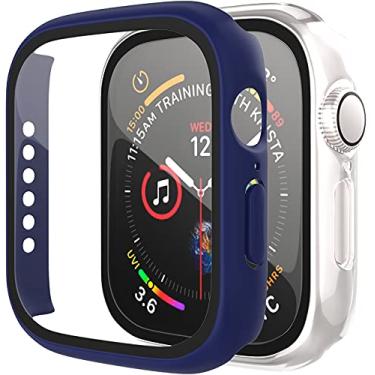 Imagem de [Pacote com 2] Capa D & K Exclusives compatível com Apple Watch de 44 mm, cobertura total com protetor de tela para homens e mulheres iWatch séries 6/5/4/SE, azul, transparente