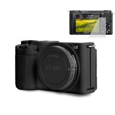 Imagem de Pocoukate Capa para câmera Sony ZV-E10 Vlog, capa protetora de silicone macio com protetor de tela ZVE10, acessórios para câmera Sony Alpha ZVE10 / ILCZV-E10L - preta