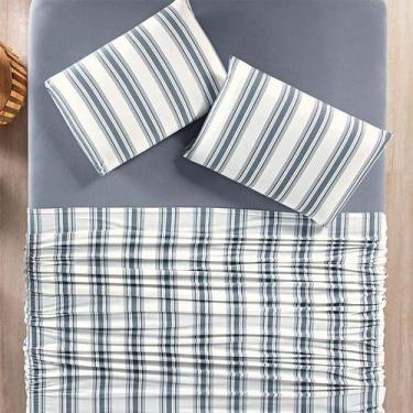 Imagem de Jogo de Cama Premium Lençol 100% Algodão Super King 4 Peças Marin - Bi