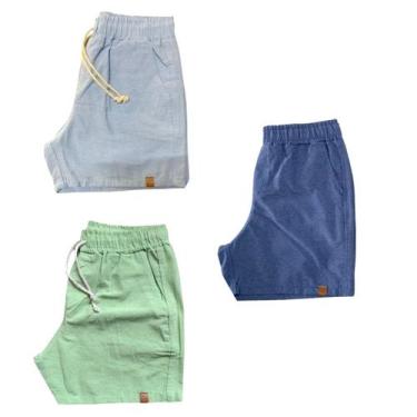 Imagem de Kit 3 Shorts Mauricinho Fio Tinto Linho 3 Bolsos - C&C, Az claro, Az r