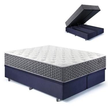 Imagem de Base Box Baú Queen Bipartido 158x198 Suede Preto com Colchão Relax Fre