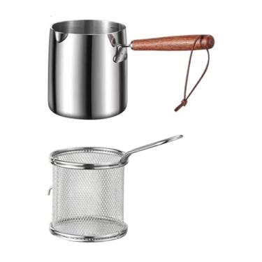 Imagem de DimyFew Frita de fritadeira pequena com fritadeira de filtro panela de cozinha universal com cesta de cesta de filtro para acampar para casa