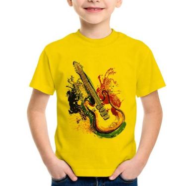 Imagem de Camiseta Infantil Guitarra Reggae - Foca na Moda, Amarelo, 2