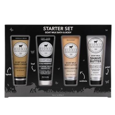 Imagem de Dionis Goat Milk Skin Care Bath & Body Starter Kit Gift Set - Hydrating & Moisturizing Hand Cream, Body Lotion, Foot Cream & Shave Butter - Made in the USA - Cruelty free, Paraben free, 1 oz