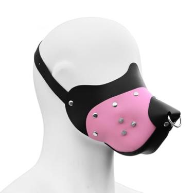 Imagem de QUYUWOWO Máscara de couro Steampunk com capuz de focinheira para cachorro fantasia de Halloween (preta, tamanho único)