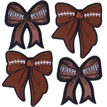 Imagem de HINZIC 4 peças de adesivos de futebol americano, 2 estilos de apliques bordados com laço, costurar em emblemas esportivos para mulheres, jeans, jaquetas, mochilas, roupas, chapéu
