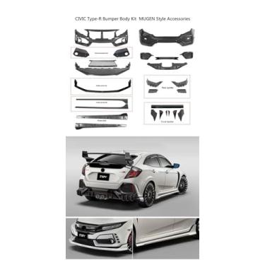 Imagem de Carro modificado estilo MUGEN Body Kit dianteiro traseiro pára-choques grade saia lateral lábio dianteiro barbatanas traseiras spoiler tronco spoiler compatível para civic