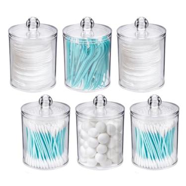 Imagem de WEISHI Pacote Com 6 Dispensadores De Suporte Para Cotonetes - Bola De Algodão, Cotonete, Almofadas Redondas De Algodão, Fio Dental, Recipientes De Potes De Boticário De Plástico Transparente Com Tam