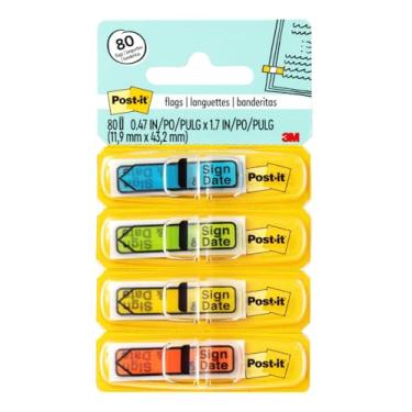 Imagem de Post-it Bandeiras de mensagem, sinal e data, 30/dispensador, 4 dispensadores/pacote, 1,119 cm de largura, cores sortidas (684-SD)