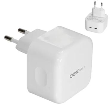 Imagem de OEX Carregador de tomada Type C + Type C (PD) CG208 Bivolt Potencia 35W - 2 entradas Type C (PD) - Branco