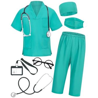 Imagem de ICECUTE Fantasia de médico para crianças com acessórios, 7 peças, fantasia infantil de Halloween para meninos e meninas, 3-11 anos (verde, 3-4T)