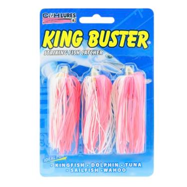 Imagem de C&H Lures, Isca King Buster, saia rosa/branca, cabeça de 1/226.8 g, 6.3 cm, 3 peças