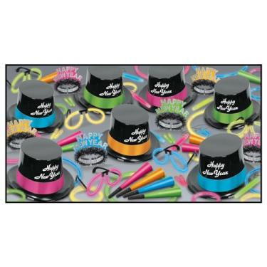 Imagem de Beistle Neon Glow Legacy Variedade de Véspera de Ano Novo para 50 pessoas lembrancinhas e suprimentos de festa, adereços de cabine fotográfica NYE, feitos nos EUA desde 1900, tamanho único, multicolorido