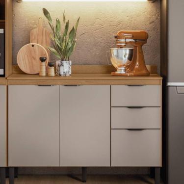 Imagem de Balcão Cozinha Firenze Com Tampo 120cm E 3 Portas 2 Gavetas Amendola/nude Prime Tx