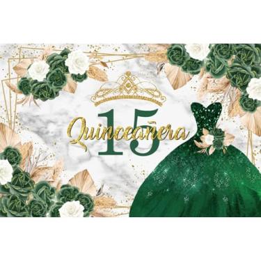Imagem de YongFoto Sweet Princess Girl Happy 15th Birthday Backdrop 2.1x1.5 m vestido coroa flor fotografia fundo Mis Quince Anos Quinceanera 15º aniversário 15 anos de idade festa bolo mesa banner cabine de