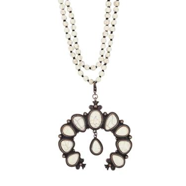 Imagem de Crooked Fence Colar feminino de turquesa boêmia, moderno, com pingente de turquesa ocidental, joias modernas, presentes de aniversário para mulheres, estilo ocidental, colar turquesa, Medium, Prata