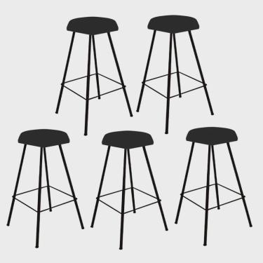 Imagem de Kit 05 Banqueta Alta Lari Eiffel Hexágono Bancada Bar Balcão Bistrô Ferro Preto Tecido Sintético Preto - Ahz Móveis