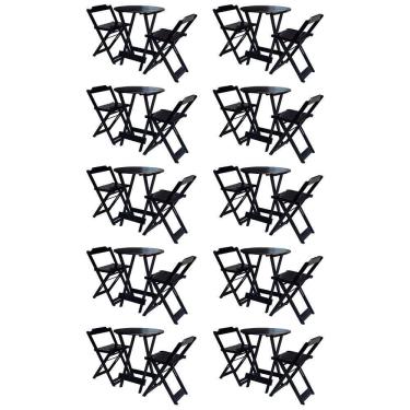 Imagem de Kit 10 Jogos De Mesa Bistrô De Madeira Com 2 Cadeiras Dobravel Preto - Preto