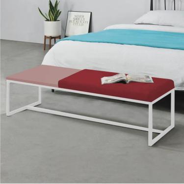 Imagem de Calçadeira Recamier Londres 160cm Industrial Branco Sintético Vermelho Tampo Quadrado mdf Rose - Ahz Móveis