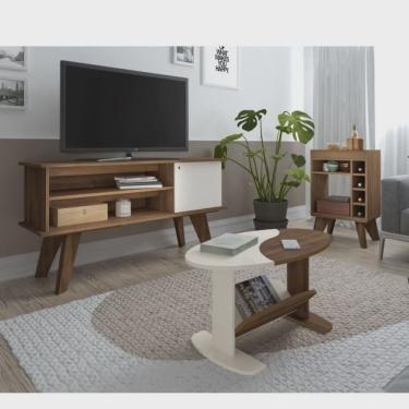 Imagem de Conjunto Sala de Estar Rack para Tv até 50 Pol Frank com Mesa de Centro Oval Isis e Bar com