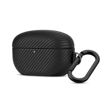 Imagem de HAOBOBRO Capa para WF-1000XM5, capa de couro genuíno amigável à pele com chaveiro, textura de fibra de carbono, feita à mão para capa de couro WF 1000XM5 - preta