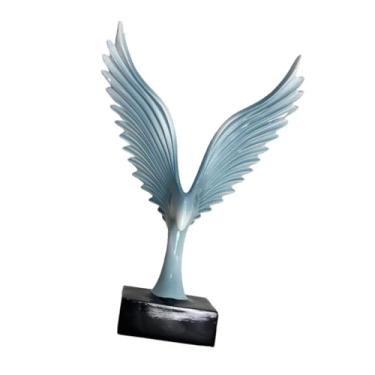 Imagem de IEUDNS Estátua de águia, estatueta de pássaro Escritório Decorativo Bedroom Collection Resina escultura espalhou seu ornamento de asa para estante de livros, Azul Claro