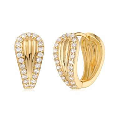 Imagem de MYEARS Brincos femininos Huggie U Hoop banhado a ouro 14 K, pequeno, simples, hipoalergênico, joia diária, Metal, Zircônia cúbica