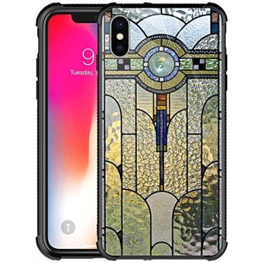 Imagem de Capa máxima para iPhone Xs, Fire Mountain Cloud, 9H de vidro temperado para iPhone XS MAX para homens, meninos, capa protetora resistente à prova de choque para Apple iPhone XS MAX, iPhone XR(6.1 inch), Art Deco Stained Glass Window