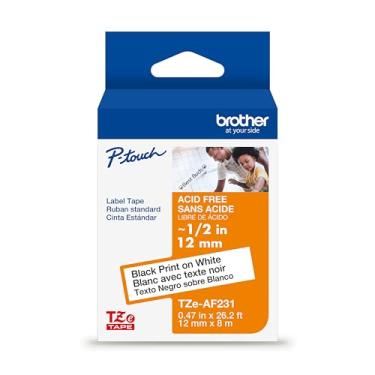 Imagem de Brother P-Touch TZ genuíno, impressão preta em fita de etiqueta branca (TZeAF231), laminada sem ácido, 12 mm x 8 m para etiquetadoras P-Touch selecionadas, durável, para scrapbooking, seguro para